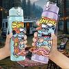 1PC Graffiti Monster Character 750ml Color Plastic Sports Water Bottle Leakproof Flip Straw Lid Suitable for Sports Office Home Use