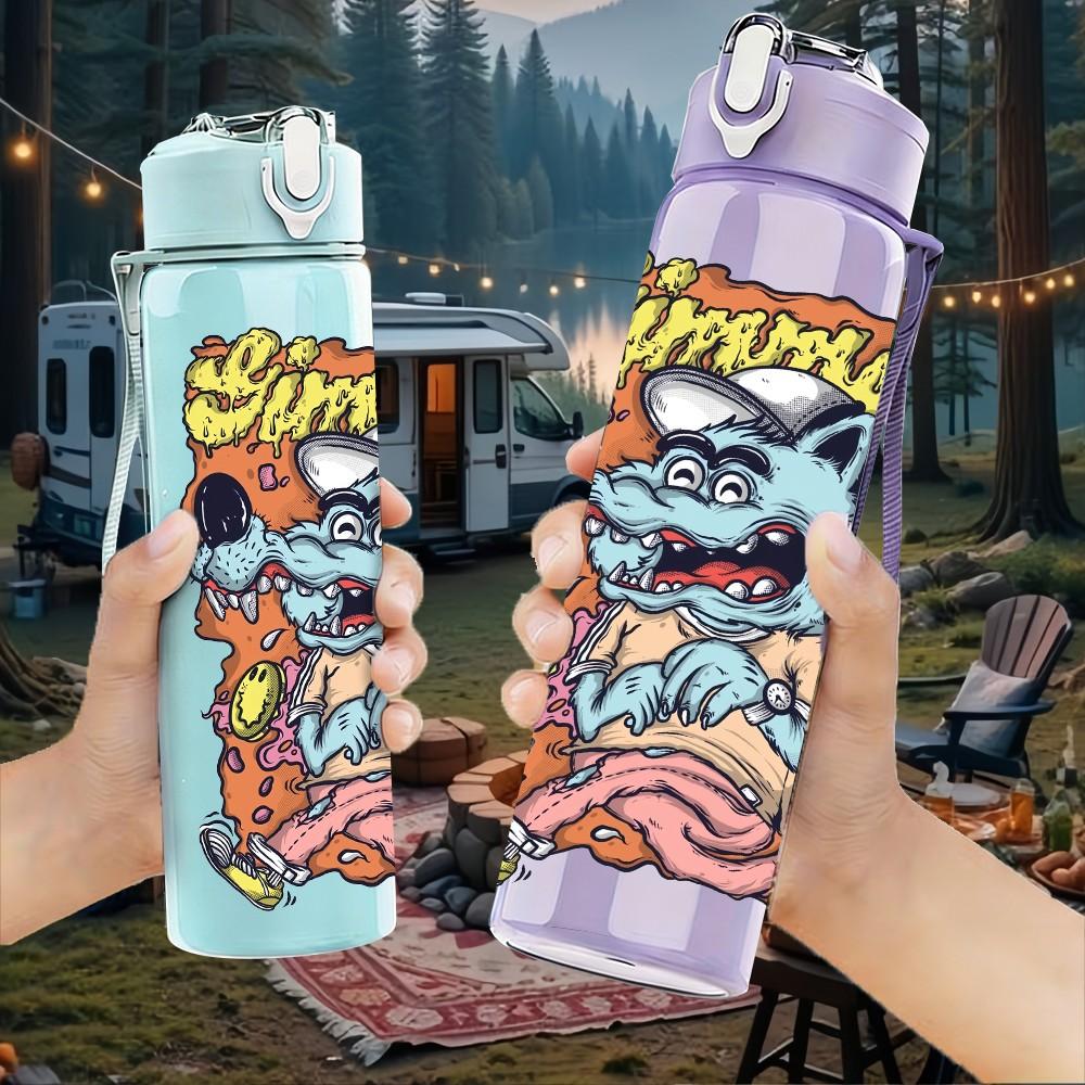 1PC Graffiti Monster Character 750ml Color Plastic Sports Water Bottle Leakproof Flip Straw Lid Suitable for Sports Office Home Use