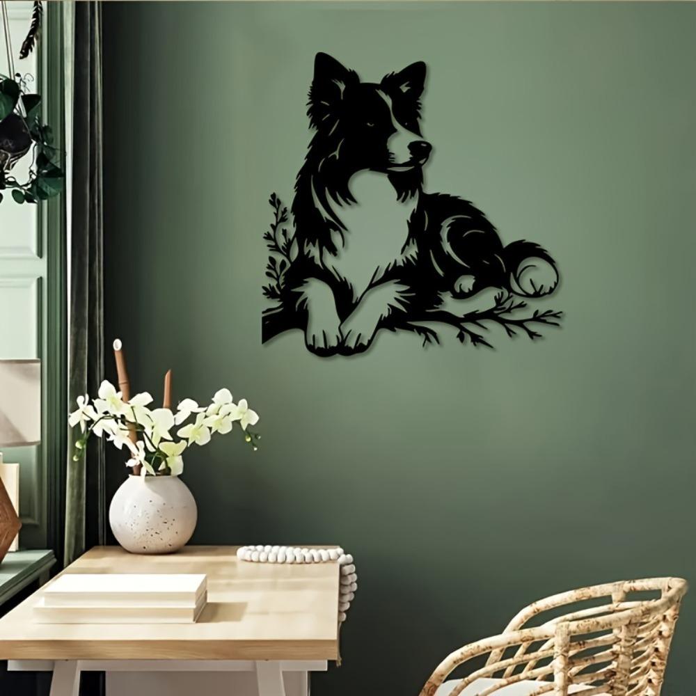 Eisen Wandkunst Border Collie Hund Skulptur Metall Haus Garten Dekor Schwarz Weiß