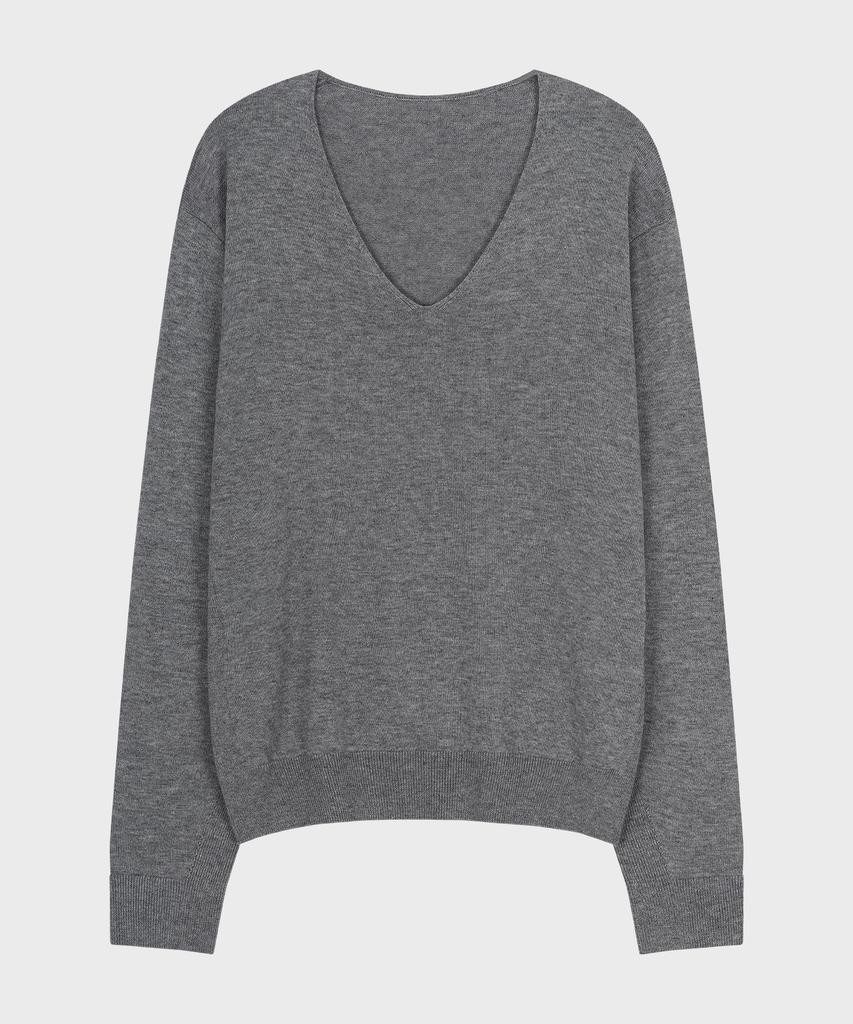 NOIRER Silk Wool Blend Deep V-Neck Knit (Gray)