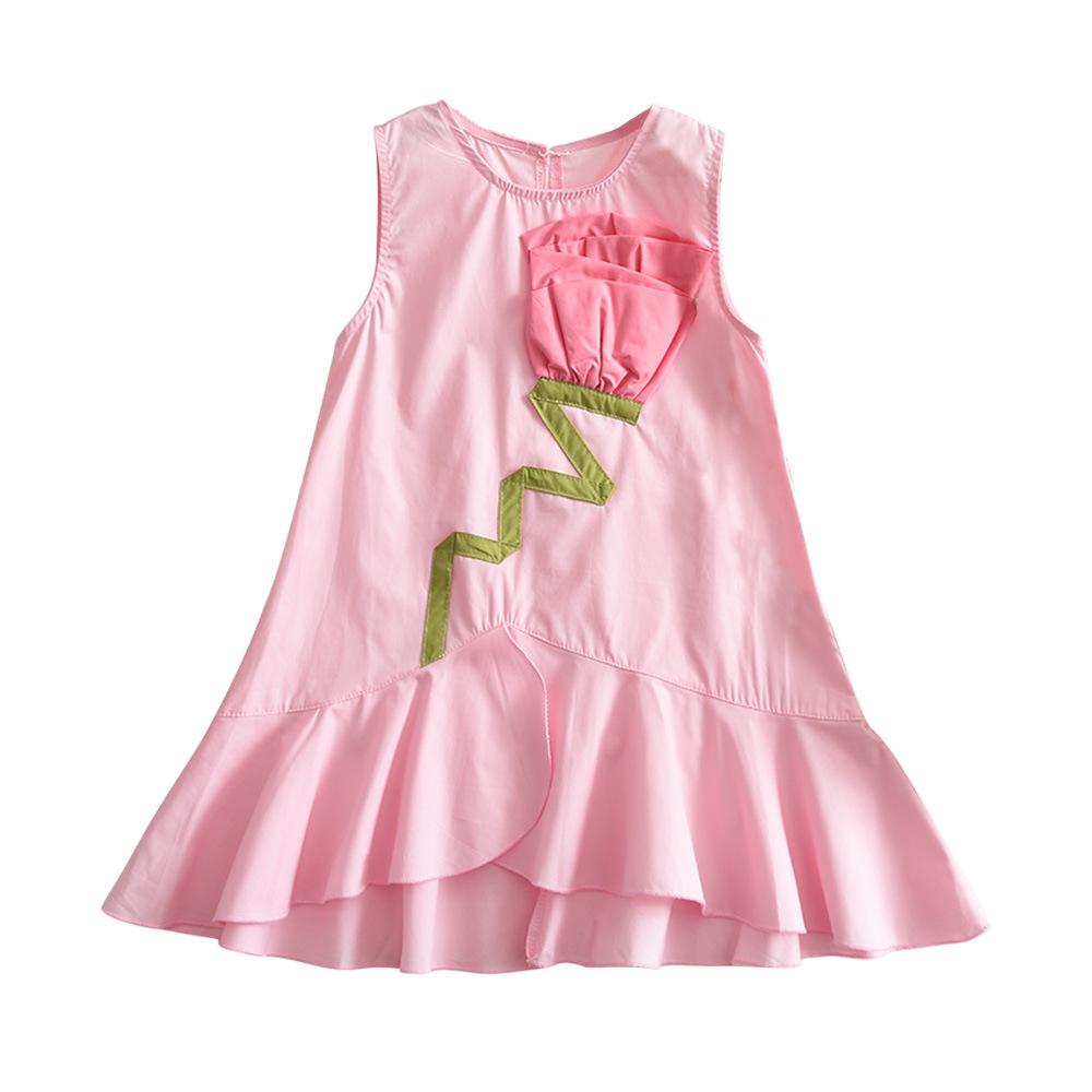 Summer Girls Solid Sleeveless Dress Cute Rose Fishtail Princess Gown For Kids Party Wear