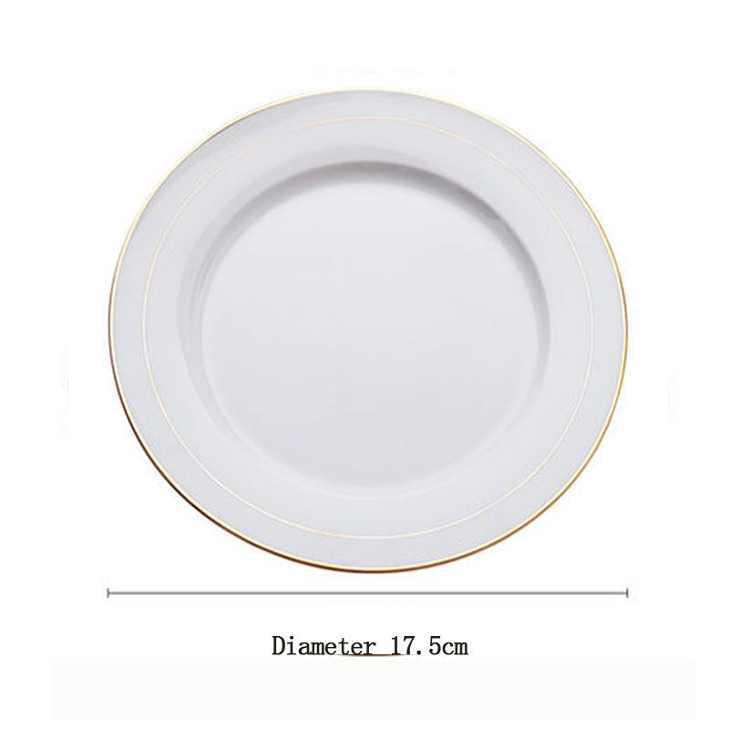 

Белая фарфоровая тарелка для стейков Jingdezhen, плоская тарелка для суши, десерта, с золотым краем, обеденное блюдо для ресторана в отеле, круглая тарелка для западной кухни