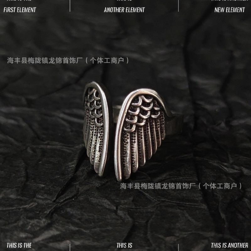 Кольцо «Крылья ангела» Мужское и женское винтажное тайское серебро с чернением, кольцо с открытым дизайном «Крылья ангела» opening adjustable