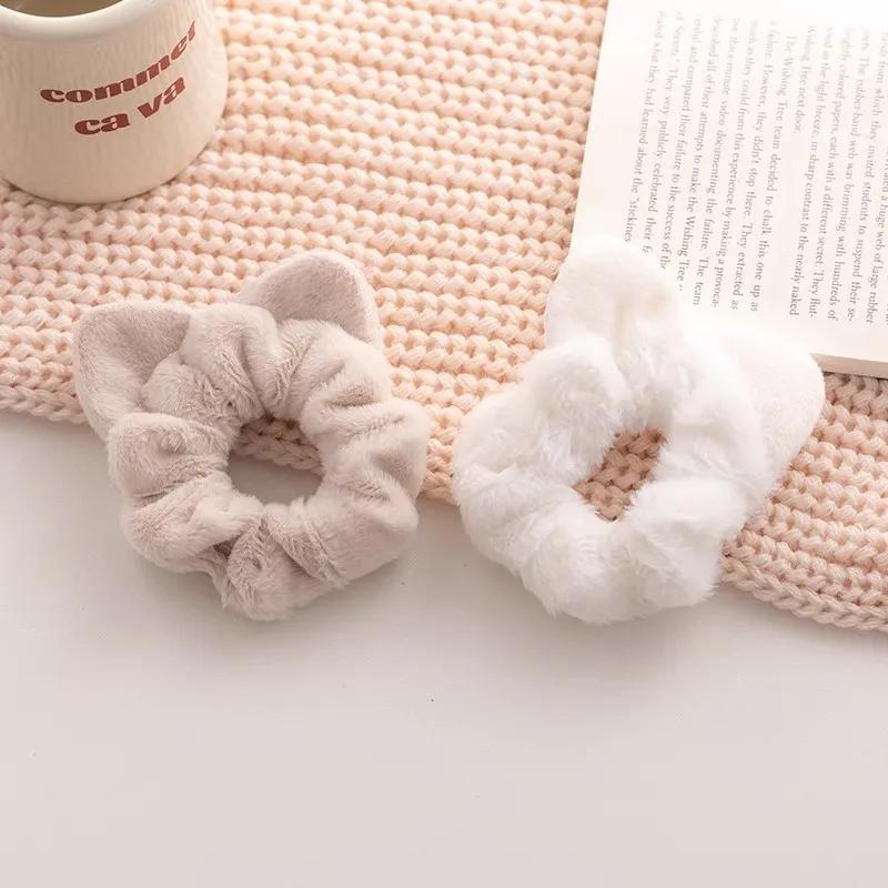 New Korean Cat Ears Plush Hairband for Women Cute Horsetail High Elastic Rubber Band HeadBand Girls Hair Accessories