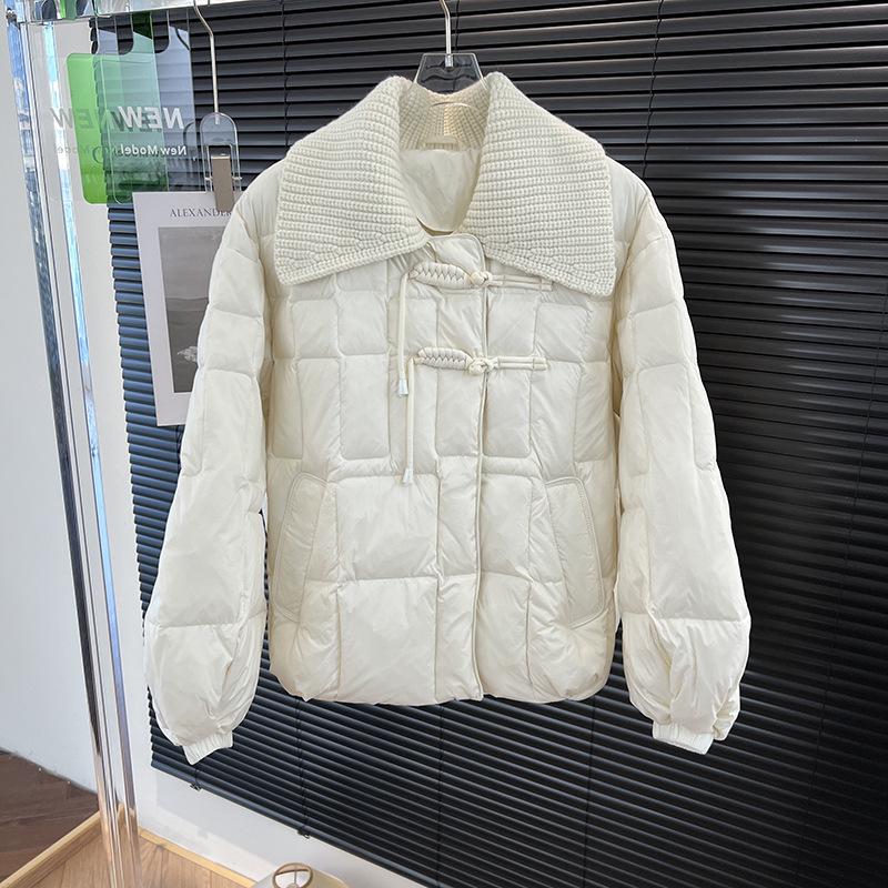 2023 Winter Korean Style Slimming Knit Lapel Chic White Duck Down Jacket