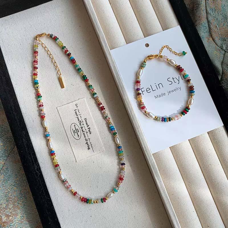 Mode Färgglada Pärlor Sten Naturliga Sötvattenspärlor Halsband För Kvinnor Retro Guldfärg Nyckelbenskedja Halsband Zirkon Gåvor