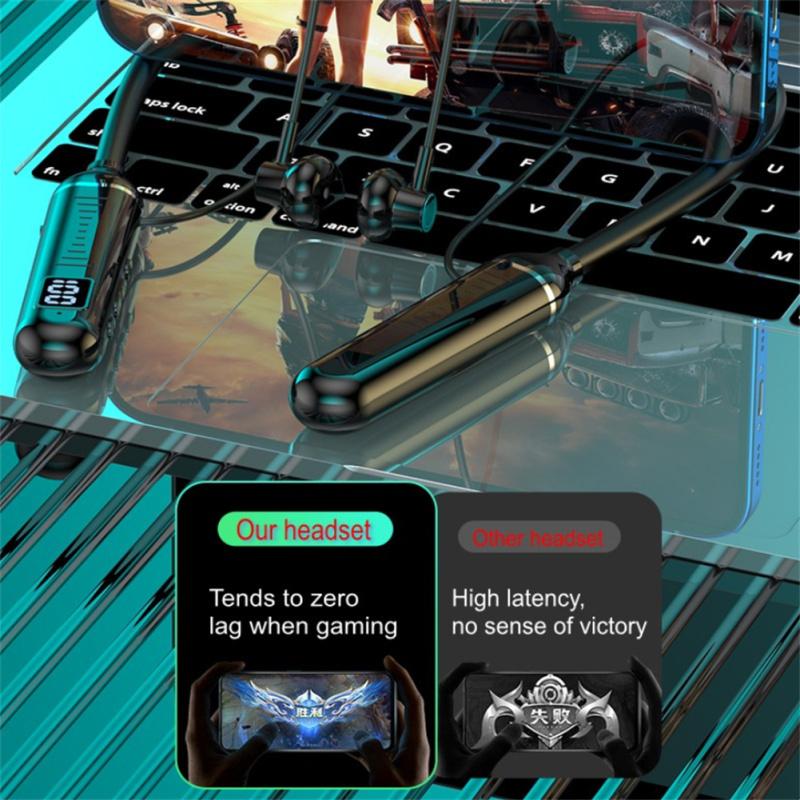 Wireless Bluetooth-compatible Headset LED Digital Display Hanging Neck Stereo Noise Cancelling