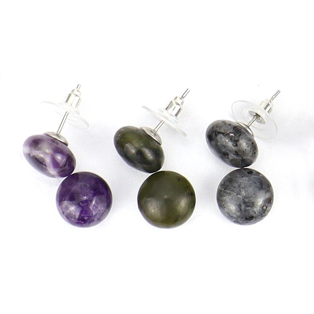 Tiktok Natural Semi-Precious Stone Crystal Tiger Stone Amethyst Bread Beads Stud Earrings Ball Earrings E45