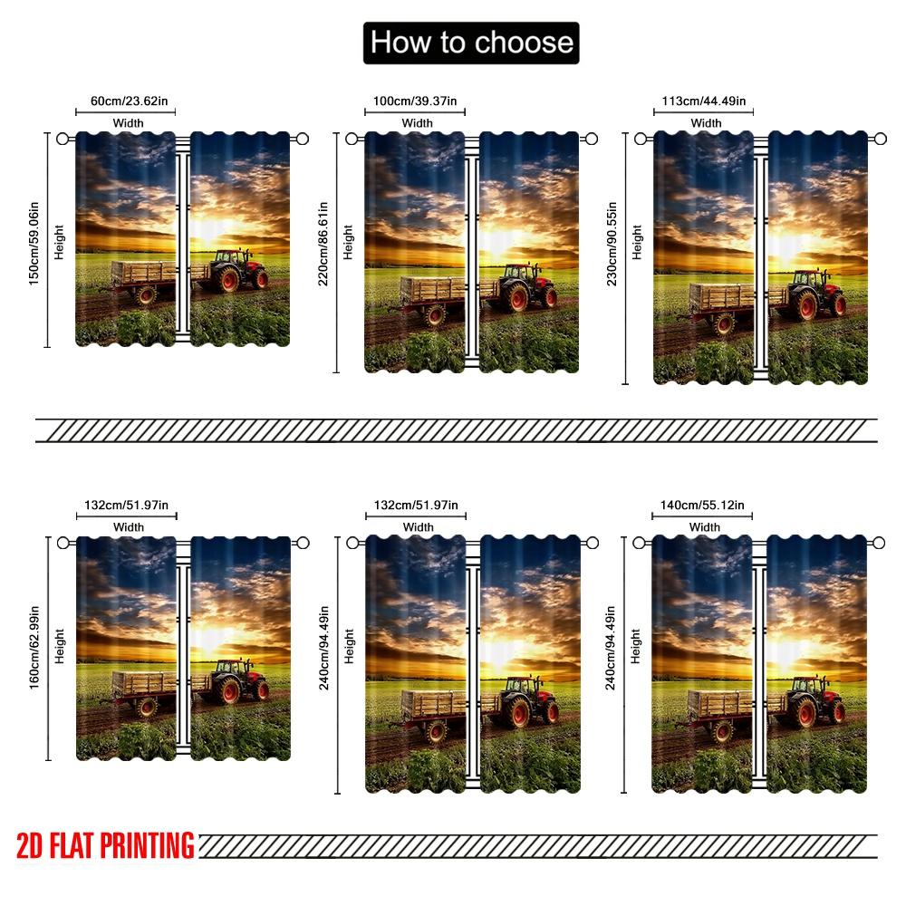 Set Of 2 Flat Printingfield Sunset Tractor Western Country Farm Scene Iving Room Bedroom College Dorm Office Curtain Polyester Ideal For