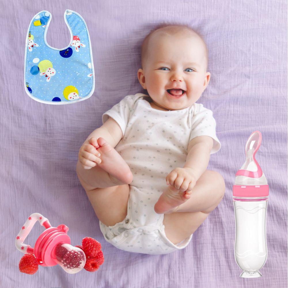 Babyfütterungs-Kombi – Futterspender, Silikon-Lätzchen & Löffel-Flaschen-Set