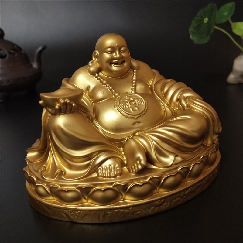 Golden Chinese Feng Shui Laughing Buddha Statues Ornaments Big Maitreya Buddha Sculpture Figurines Home Decoration Gifts
