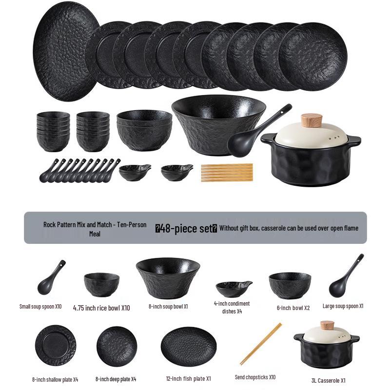 Huazao Baijia AQ Underglaze Black Rock Ceramic Dinnerware Set