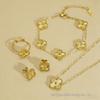 18K Gegraveerd Roestvrij Staal Vierbladig Klaver Sieraden Set: Ketting, Armband en Oorbellen