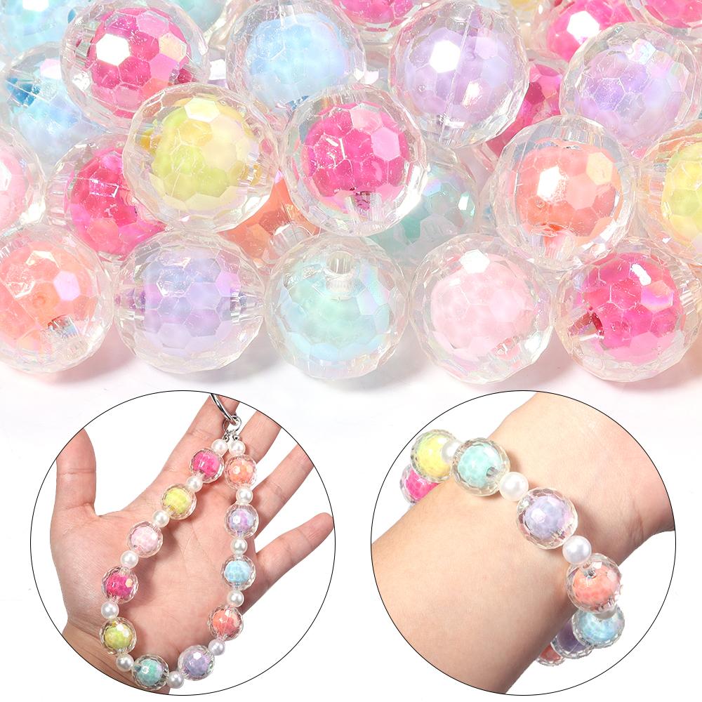 20pcs/lot 16mm AB Colored Faceted Beads Loose Spacer Acrylic Ball Beads For DIY Charms Bracelet Keychains Jewelry Accessories