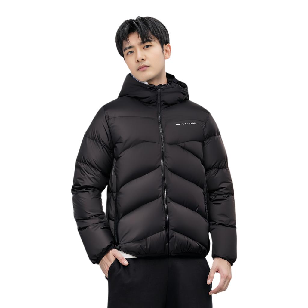 Li Ning Fitness Series Sports Leisure Warm Solid Color Simple Hooded Down Jacket Men Jackets Black AYMU561-6