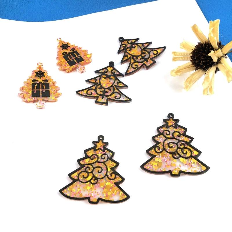 9 Pcs Diy Christmas Tree Assembled Earrings Mold Crystal Epoxy Diy Decorative Pendants Jewelry Resin Mold for Crafts