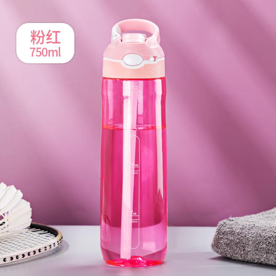 750ml Sports Water Bottle with Straw for Camping Hiking Outdoor Plastic Transparent BPA Free Bottle for Men Drinkware