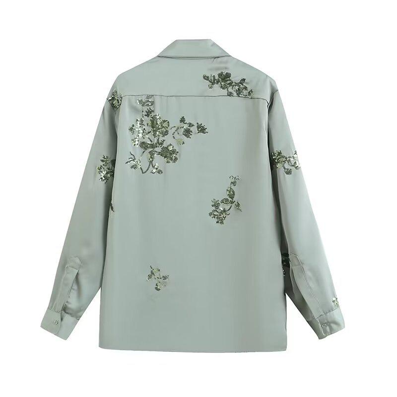 2025 Fall Women's Long Sleeve Loose Embroidered Shirt