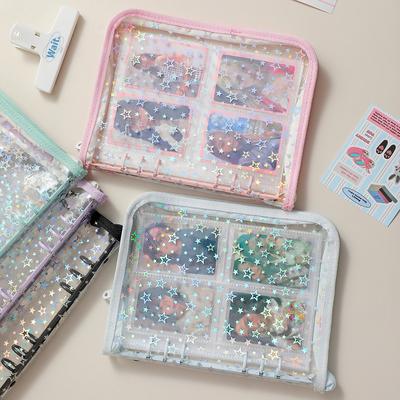 A5 Laserstjärna Blixtlåsbindare Pocards Flicka Ins DIY Journal Dagbok Genomskinlig Kpop Idol Kort Po Album Samlingsbok Kontorsmaterial