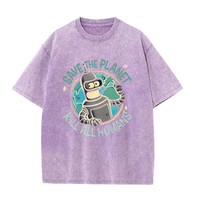 Vintage Purple Futurama Bender T Shirt Cartoon Acid Wash Oversized Tee S разноцветный