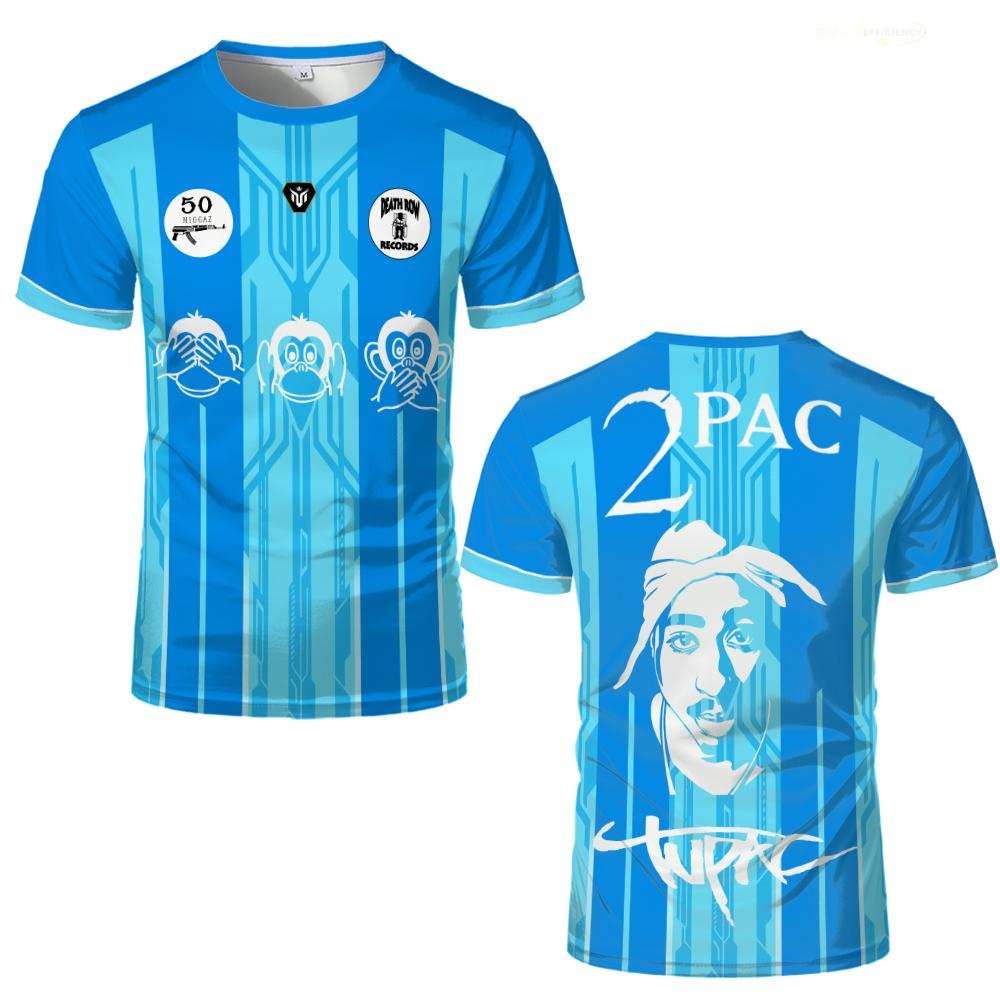 Maglia Stampata Tupac Street Hip-hop Rapper alla Moda T-shirt a Maniche Corte Uomo e Donna Sport all'Aperto Traspirante Uniforme da Calcio