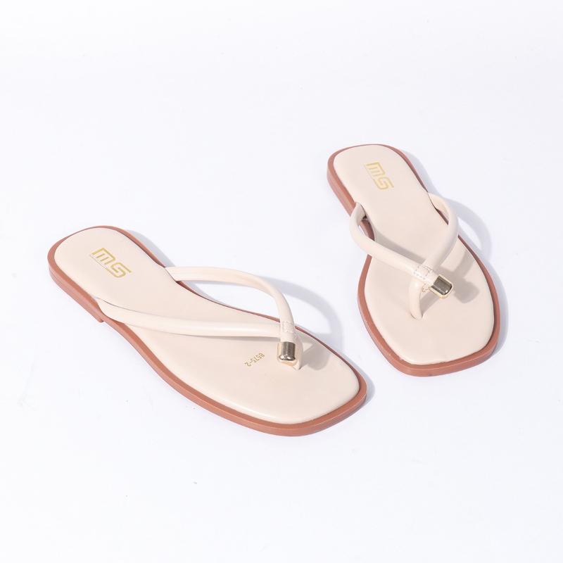

Fashion Retro Square Toe Gold Buckle Decorative Flat Slippers Women Casual Lightweight Clip Toe Flip-flops Concise Comfort Designer Shoe 36 абрикосовый