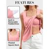 CHARMLEAKS Tank Top Built In Bras for Women Summer Pleated Square Neck Tops Flowy Sleeveless Shirts
