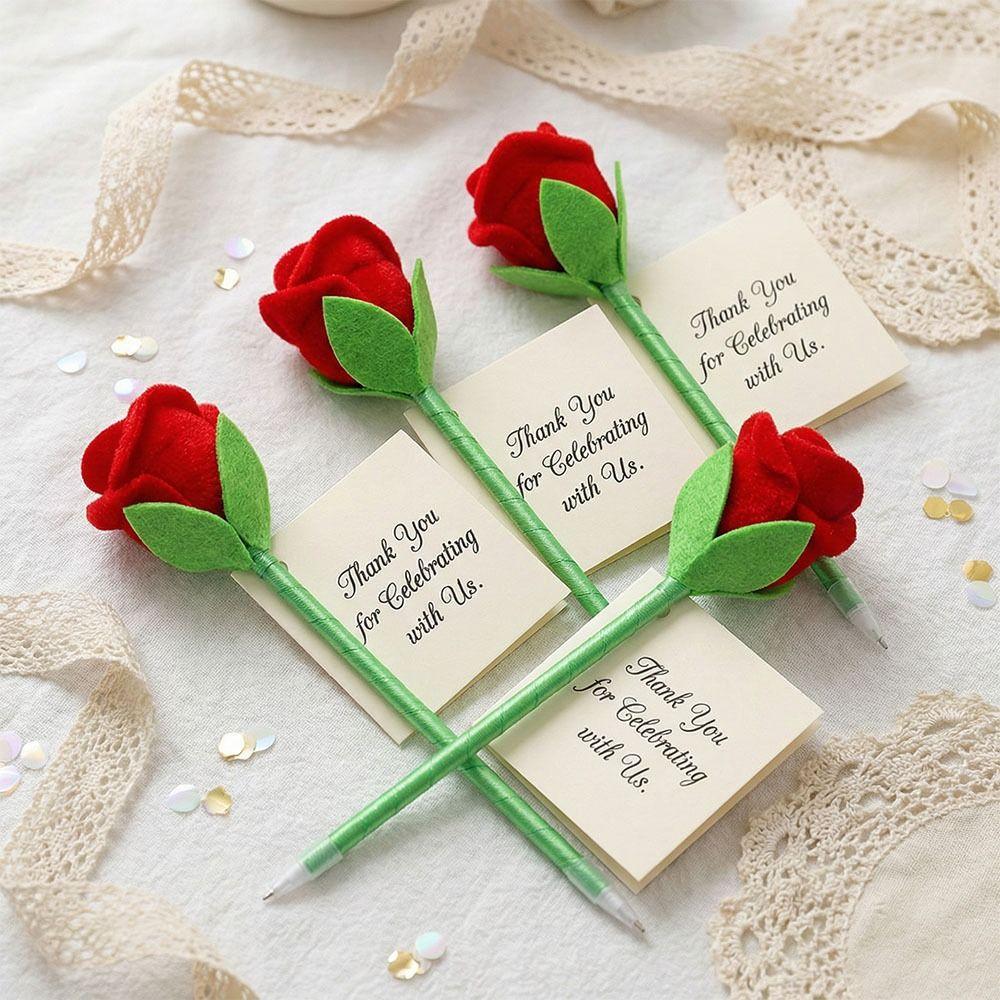 Smooth Writing Cute Cartoon Design Pens Valentine's Day Stuffed Rose Pens  Office Supplies
