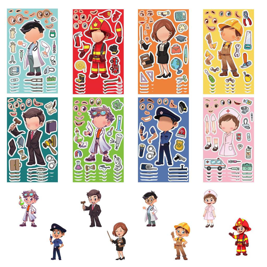 8 Types of Professional Doctors, Nurses, Firefighters Collage Hands-on DIY Handbook Mobile Phone Case Decoration