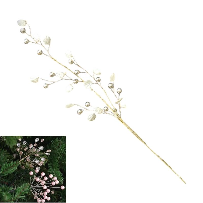 Ready-to-Place Christmas Branch Pick with Extended Stem for Decorating Tree, Wreath, Garlands, and Table Displays