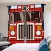 Set Of 2 Cartoon Fire Truck Curtains Print Design Black Red Fighting Vehicle Draperies Bedroom Kitchen Living Curtain Polyester Ideal For Decor