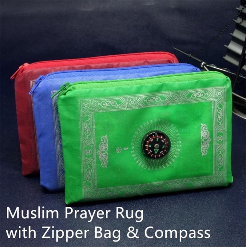 Buy Portable Muslim Prayer Rug with Zipper Bag Compass Islamic
