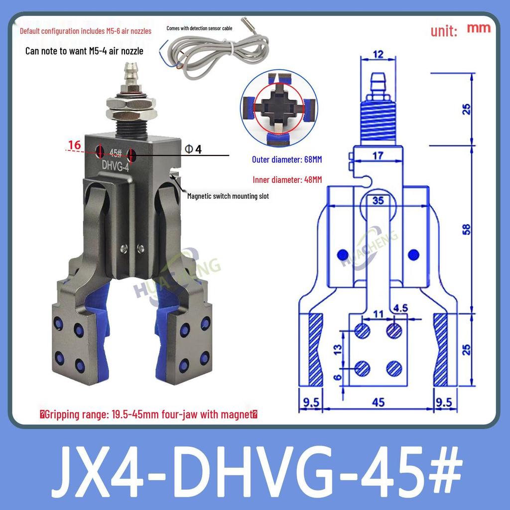 Robotic Arm with Four-Jaw Detection Gripper, Strong Mini Pneumatic Clamp Mini-DHVG Series