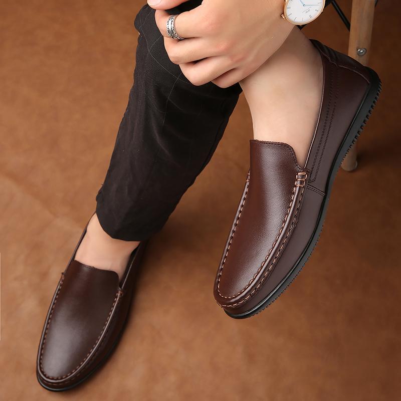 Newest Men Shoes Genuine Leather Mens Loafers Slip On Moccasins Formal Dress Casual Flats Fashion Driving Shoes Business Footwear