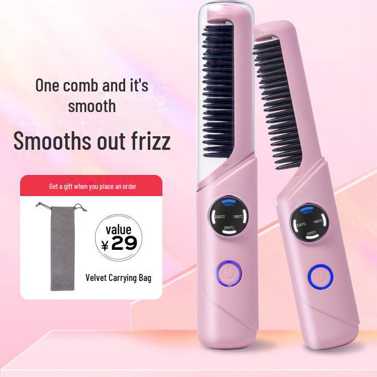 Portable Rechargeable Wireless Hair Straightening & Curling Comb - Negative Ion Technology for Damage-Free Styling