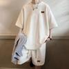 2Pcs/Set Men Summer Daily Use Outfit O-neck Short Sleeve T-shirt Elastic Drawstring Waist Wide Leg Shorts Set Letter Print Activewe B Practical Use