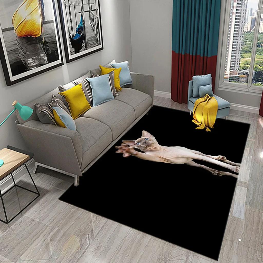 3D Sphynx Cat Carpet Cute Hairless Cat Rugs for Children's Bedroom Living Room Decor Carpet Kitchen Bathroom Non-Slip Area Mats