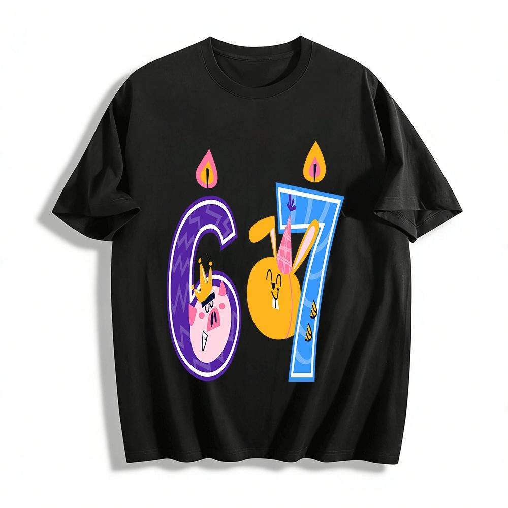 Cute 67 Animal Print Kids Shirt Children s Day Cartoon Top Pure cotton T-shirt XXS