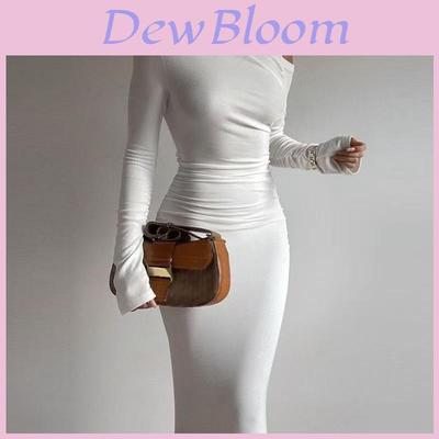 Sexy Young Woman Dress With Spliced Milk Silk Fabric And Pleated Long Sleeves For Casual Autumn Wear