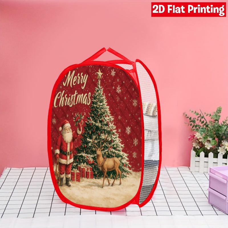 1Pcs Christmas Bathtub Santa Pop-Up Laundry Hamper Expandable Mesh Hamper Basket for Room Bedroom Bathroom Organization Contemporary Storage