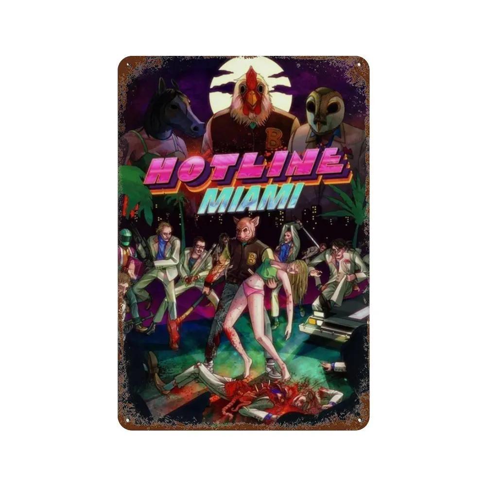 Poster Hotline Miami Hot Classic Adventure Game Posters e Placa de Metal Sinal de Lata Arte de Parede Placa Decoração Man Cave Decoração de Casa estúdio