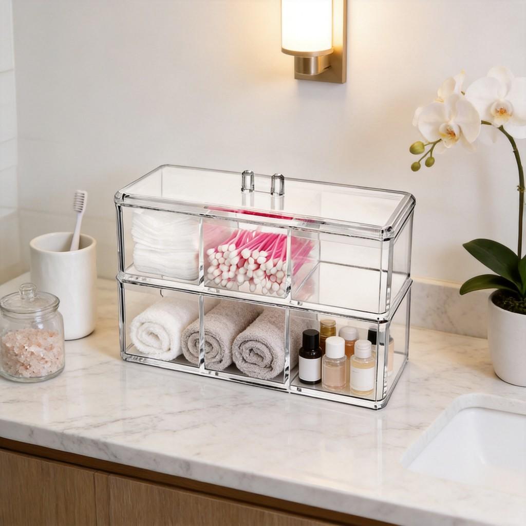 Acryl Rechteckige Schreibtisch-Aufbewahrungsbox Mit Deckel Für Schmuck Und Make-up-Organizer
