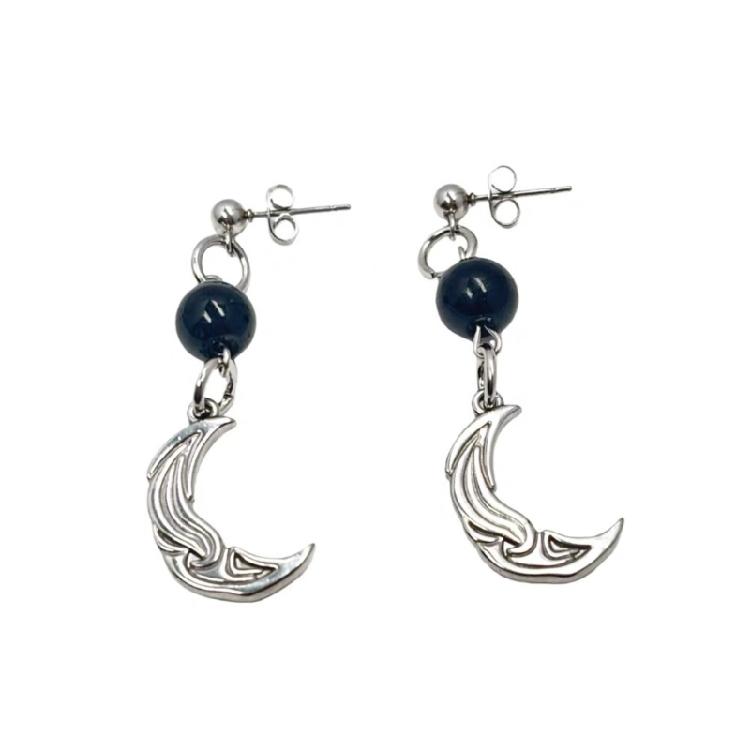 

Comfort Fit Studs Earrings Presenting Celestials Moon And Pearls Decorations Crafted From Steel For Punk Look чёрный