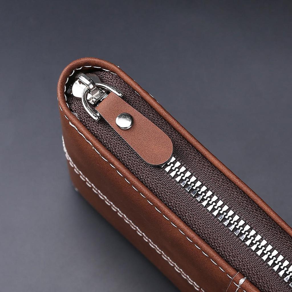 Men's Wear-resistant Vintage Zipper Wallet Clip - Casual Horizontal, Large Capacity