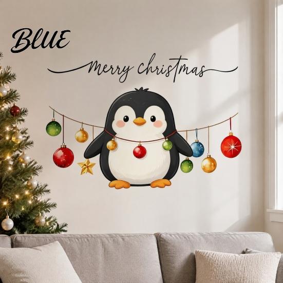 Creative Gift for Kids Christmas Cute Penguin Wall Sticker Merry Cartoon Animal Art Decal Decals Removable Peel And Stick Murals Room Bedroom,