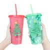 24oz Capacity Color Changing Cup With Straws With Lids Iced Coffee Cup Plastic Material Changing Colour Straw Cup Holiday Gifts