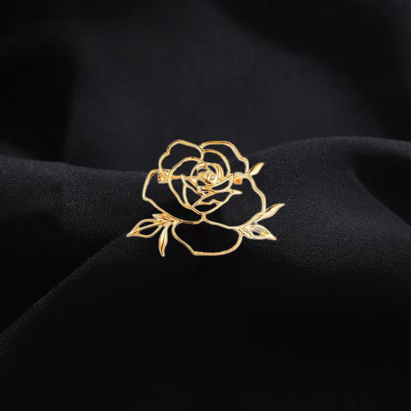 

Изысканная брошь-булавка из металла с ажурным узором в виде розы - Винтажный цветочный сплав, клипса для блузы или пальто для женщин, утонченный аксессуар на лацкан в виде цветка Roses A2