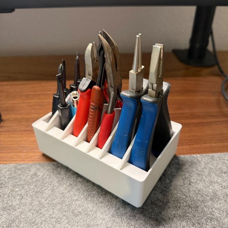 Resin Pliers Storage Rack with Six Upright Slots, Open Tray Layout for Home Repair Supplies and Workshop Storage