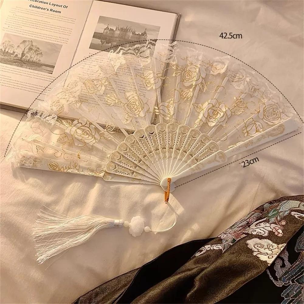 Gothic Ladies Lace Hand Fan Vintage Spanish Victorian Folding Fan for Wedding Party Favor Gift Dance Fan Photo Props Home Decor