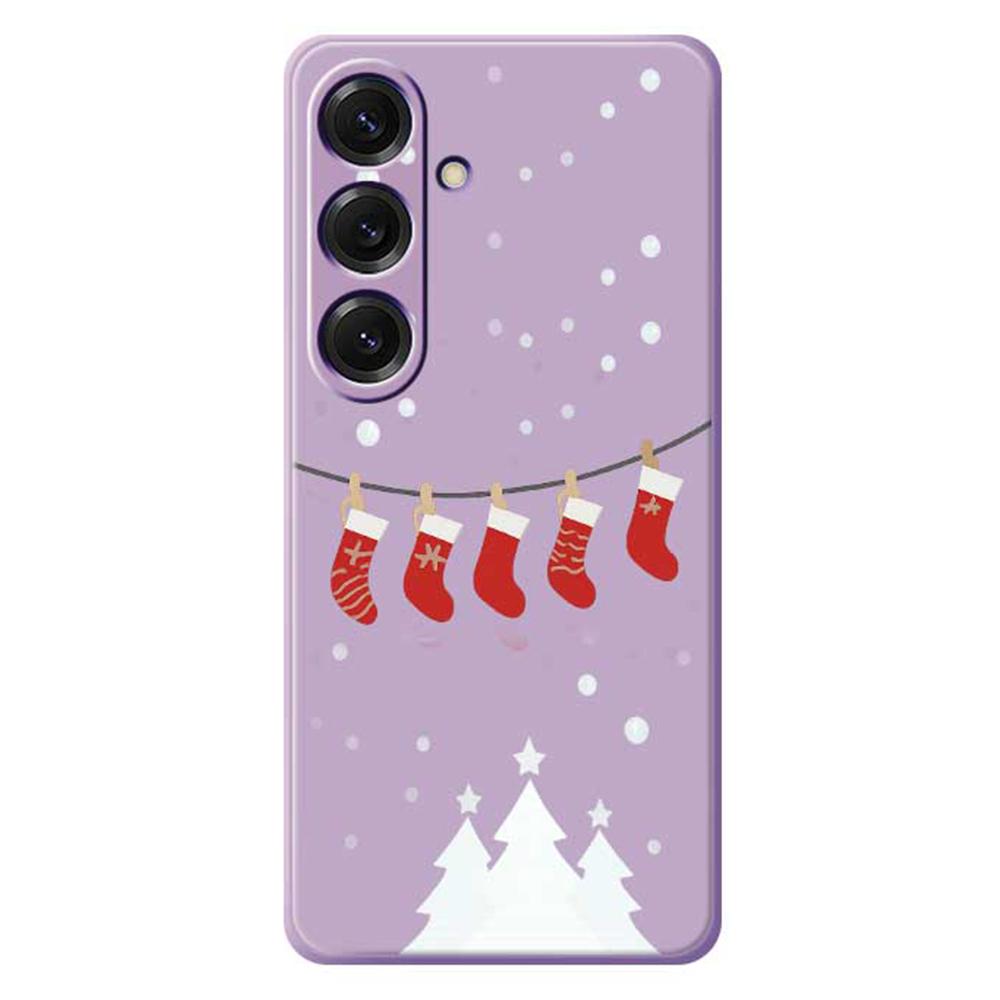 For Samsung Galaxy S25 Case Christmas Stockings Pattern Printing Straight Edge TPU Phone Back Cover